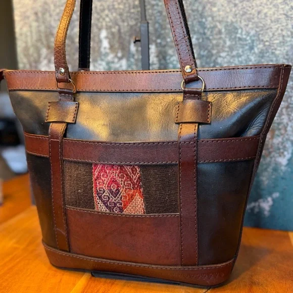 Vintage Artisanal Inca Sun Leather Tote Bag Made in Bolivia - Picture 1 of 15